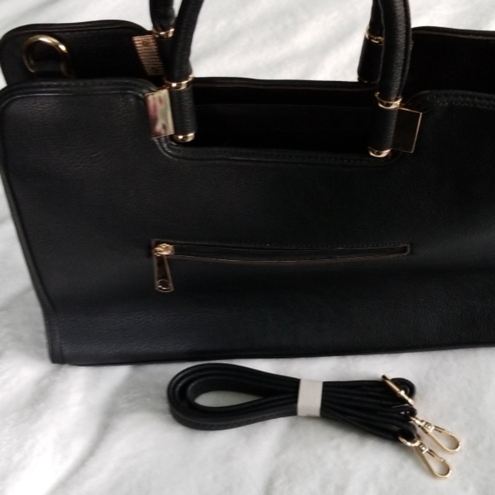 Black and Gold Satchel With Shoulder Strap - Picture 2 of 2